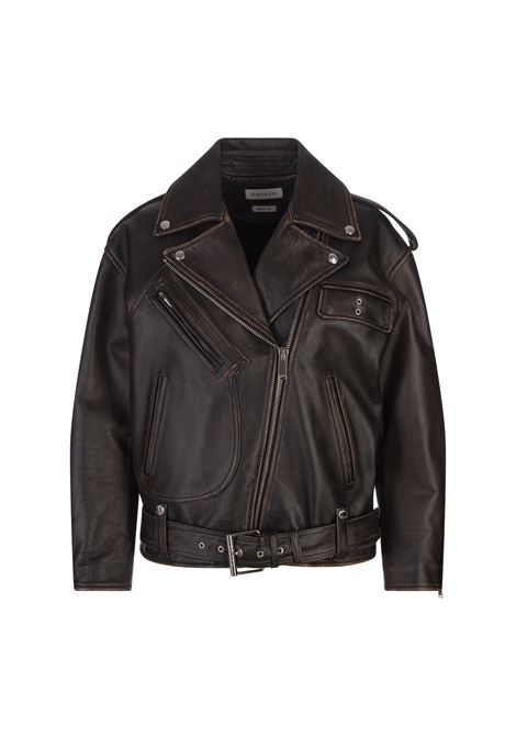Giacca Biker Oversize In Pelle Anticata Testa Di Moro ALEXANDER MCQUEEN | 833758-Q5APD2122